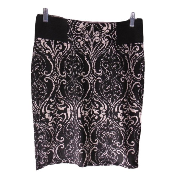 ROZ & ALI Black & White Sexy Stretch Career Pencil Midi Skirt  Women's 8 - Picture 1 of 4